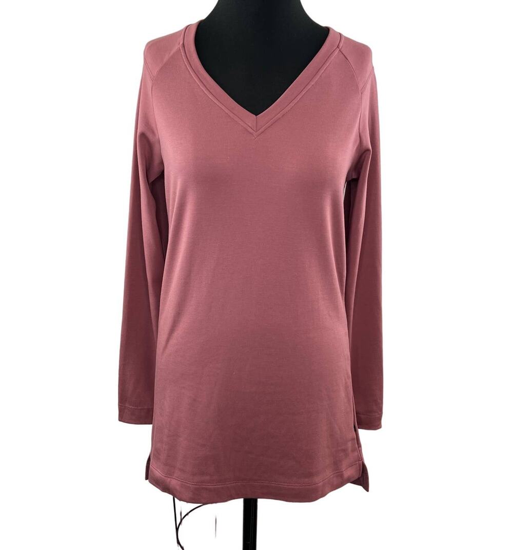 FIG Clothing Long Sleeve Pink V-Neck Raglan Tee Shirt Basic Tunic Lounge Top XS